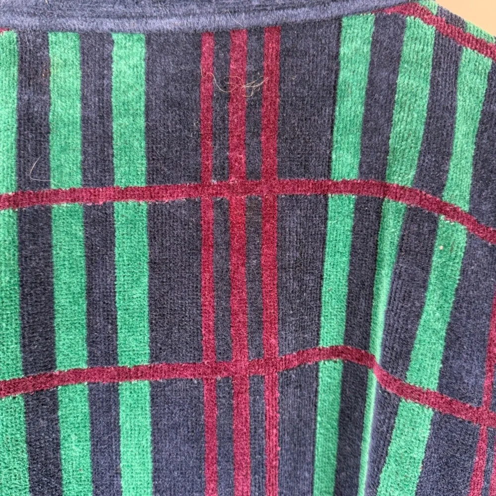 Perry Ellis Portfolio Mens Plaid Cotton Velour Robe Navy Green One Size OS